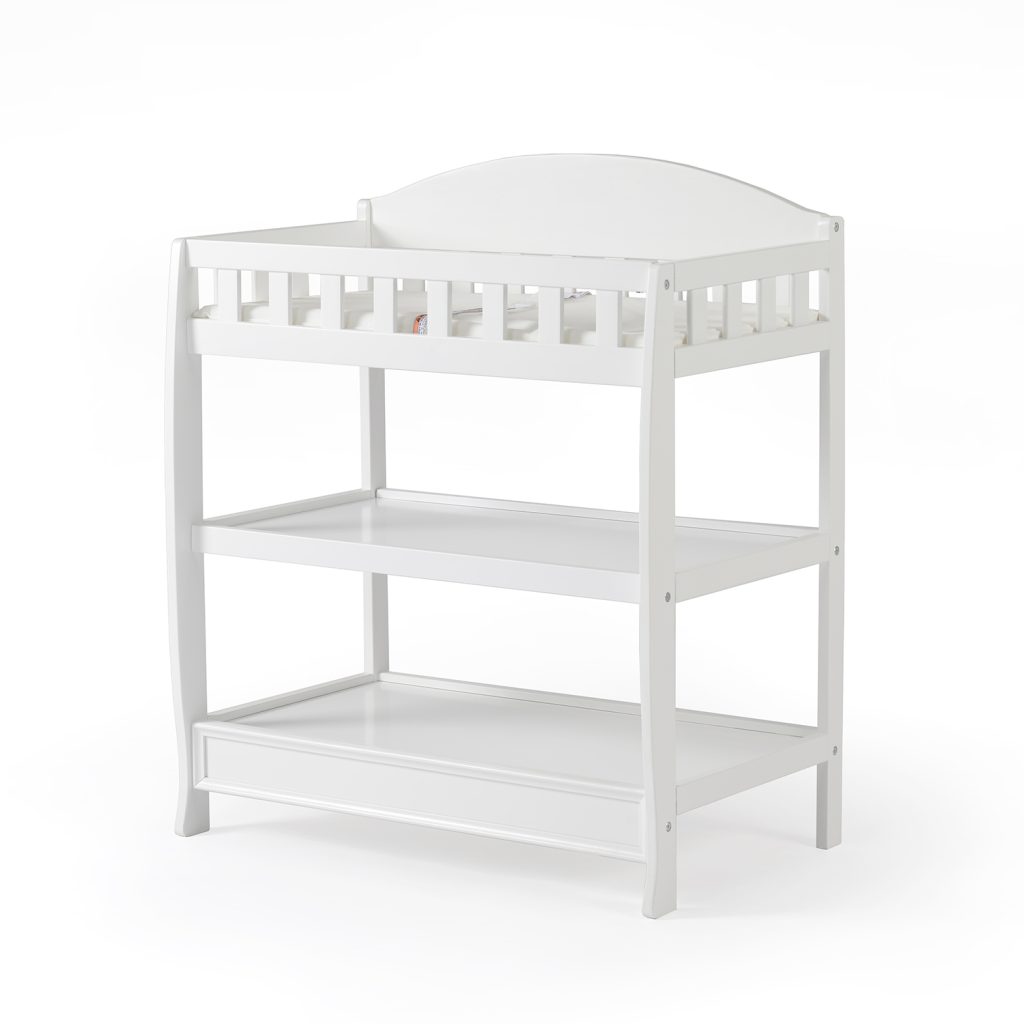 Wooden baby changing table with storage shelves