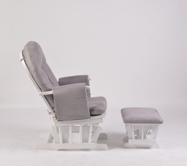 Side profile of Adjustable Reclining Glider Chair with Ottoman in reclined position