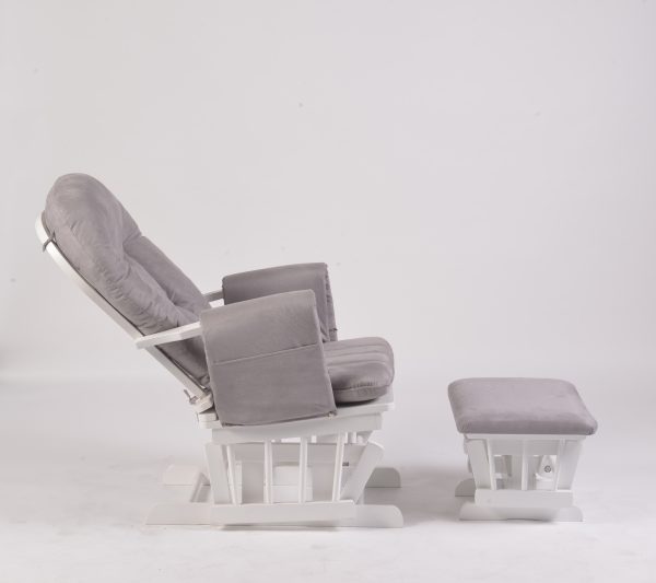 Adjustable Reclining Glider Chair with Ottoman showing deeper backrest recline
