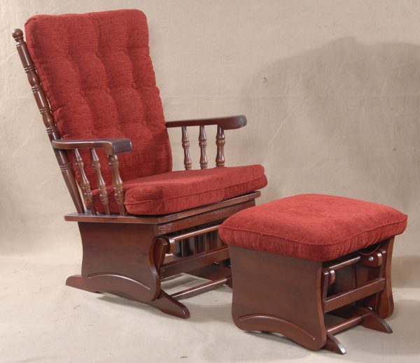 Red Wooden Glider Chair with Ottoman Red upholstered wooden glider chair with matching ottoman