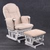 White Nursery Glider Chair with Ottoman showing padded backrest and gliding base