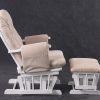 Side view of White Nursery Glider Chair with Ottoman and upholstered arm cushions