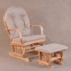 2 Natural wood padded wooden glider chair with matching ottoman