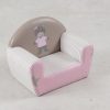 Pink cat kids armchair sofa with striped upholstery and star details