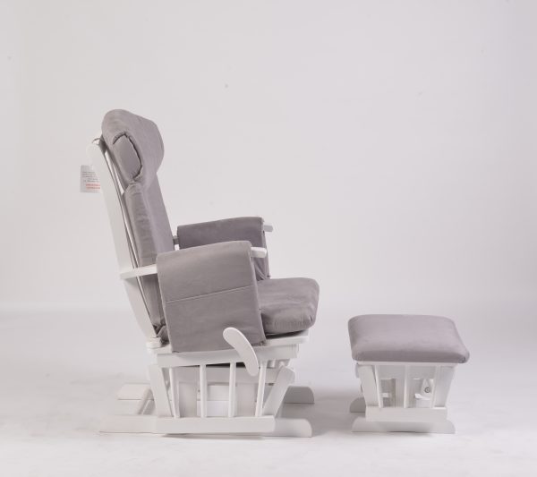 Adjustable Nursery Glider Side View Side view of adjustable nursery glider chair and matching ottoman