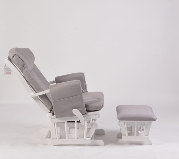 Adjustable Glider Chair with Ottoman Gray adjustable backrest glider chair with white wooden frame and ottoman