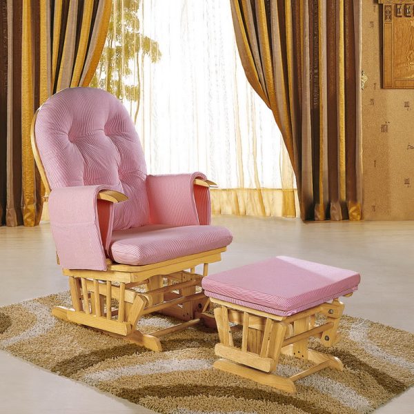 25M-55-1 Classic Nursery Glider Rocking Chair with Ottoman | Round Back Baby Feeding Chair