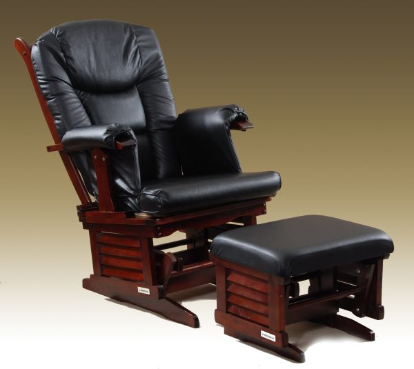 Padded High-Back Wooden Glider Chair with Ottoman