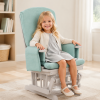 Mint green kids glider chair for children ages 4 and up with cushioned seat and white wooden frame