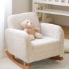 Upholstered Kids Sofa Rocking Chair – Front View Cream upholstered Kids Sofa Rocking Chair with wide padded armrests and curved wooden rockers