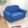 DSC05356 Blue Upholstered Kids Sofa with Wooden Legs