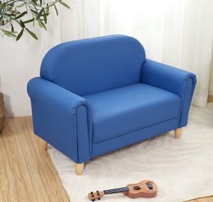 Blue Upholstered Kids Sofa with Wooden Legs