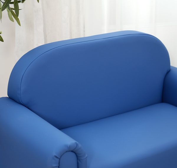 DSC05358 Blue Upholstered Kids Sofa with Wooden Legs