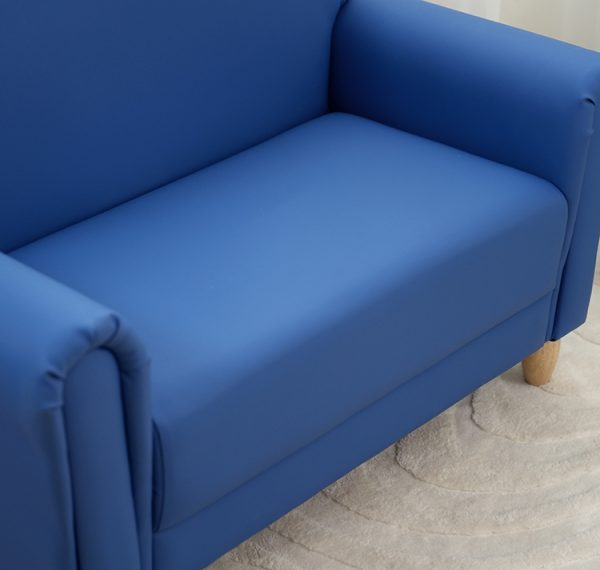 DSC05360 Blue Upholstered Kids Sofa with Wooden Legs