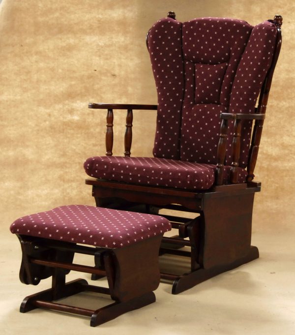 _DSC1413 Wooden Glider Chair with Ottoman with burgundy patterned upholstery