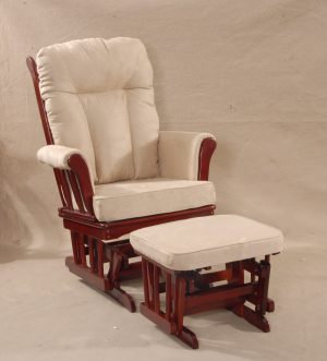 Classic wooden glider chair with ottoman in cream and cherry finish