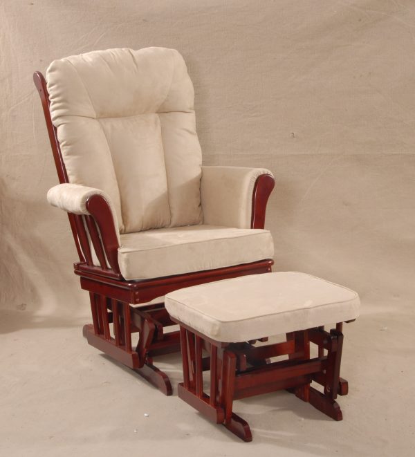 Classic wooden glider chair with ottoman in cream and cherry finish