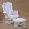 White wooden glider chair with padded backrest and matching ottoman