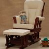 Cream wooden glider chair with white frame and coordinated ottoman