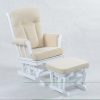 Cream upholstered wooden nursery glider chair with matching ottoman