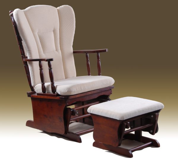 Wooden Glider Chair with Ottoman Cream Cream Wooden Glider Chair with Ottoman and high wingback cushion