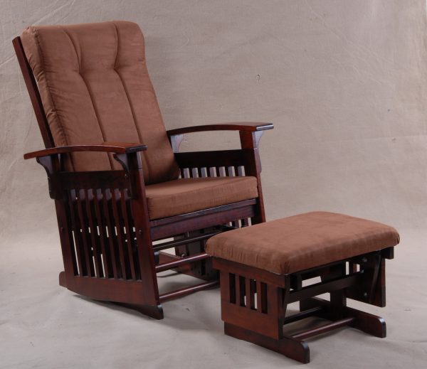 DSC_03301 Traditional Wooden Glider Rocking Chair with Ottoman