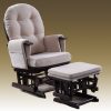 Cream Glider Chair with Ottoman Cream upholstered glider chair with dark wooden base and matching ottoman