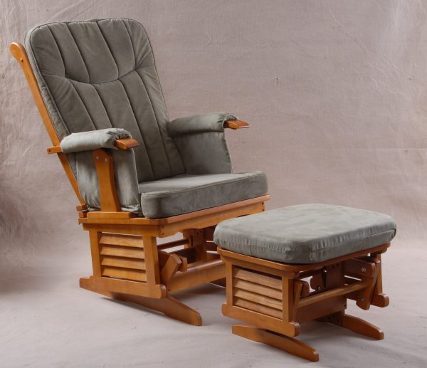 Padded High-Back Wooden Glider Chair with Ottoman
