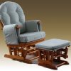 Gray Wooden Nursery Glider with Ottoman Gray cushioned wooden nursery glider chair with matching ottoman