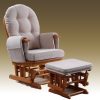 Beige Wooden Glider Rocker with Ottoman Beige wooden glider rocker chair with padded matching footstool