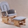 Gray High Back Nursery Glider Chair High back nursery glider chair with gray cushions and natural wooden frame