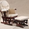 High Back Glider Chair with Ottoman in cream upholstery and dark wood frame