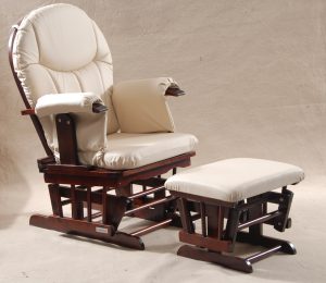 High Back Glider Chair with Ottoman Cream High Back Glider Chair with Ottoman in cream upholstery and dark wood frame