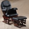 Black High Back Glider Chair with Ottoman and dark wood frame