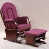 Plaid Nursery Glider Chair with Ottoman Dark wooden nursery glider chair with plaid cushions and matching ottoman