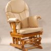 High Back Glider Chair with cream upholstery and warm wood frame