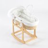Wooden Rocking Baby Bassinet with Woven Basket & Canopy