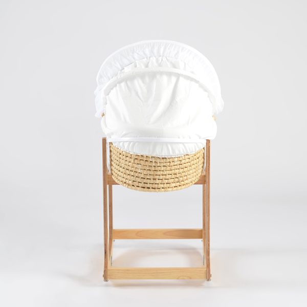 Wooden Rocking Baby Bassinet with Woven Basket & Canopy