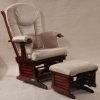 Beige padded wooden glider chair with matching gliding footstool