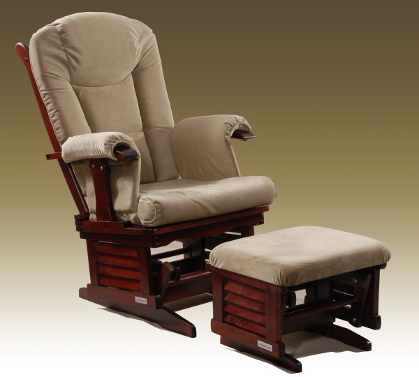 Padded High-Back Wooden Glider Chair with Ottoman