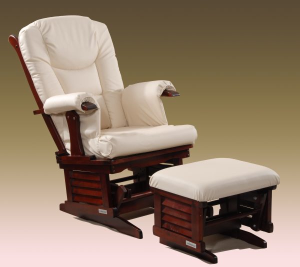 Padded nursery glider chair with matching ottoman