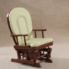 Light green wooden nursery glider rocking chair with high padded backrest