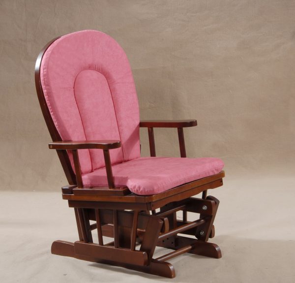 Pink high back wooden nursery glider rocking chair
