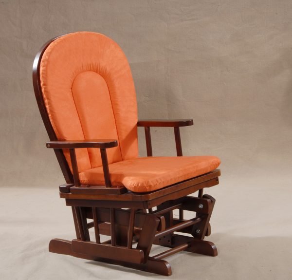 Orange upholstered wooden nursery glider rocking chair