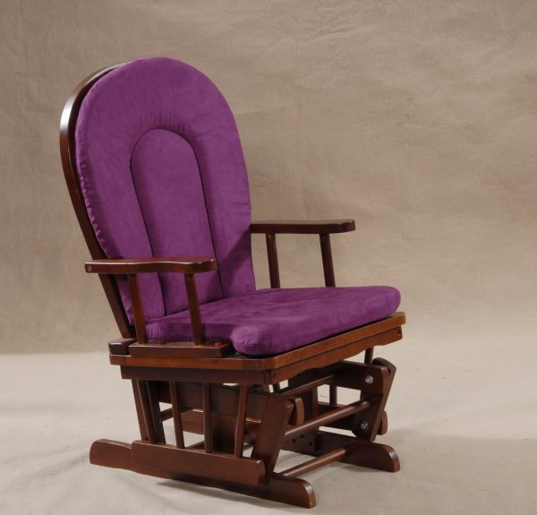 Purple upholstered wooden nursery glider rocking chair