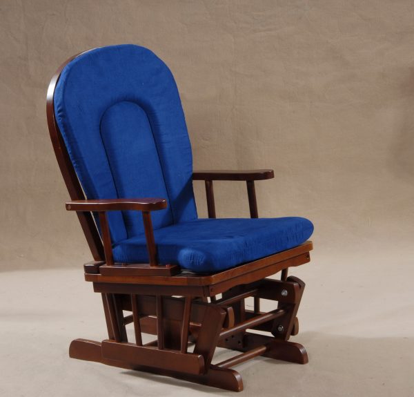 Blue upholstered wooden nursery glider rocking chair