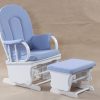 Traditional Burgundy Nursery Glider Traditional wooden nursery glider chair with burgundy upholstery