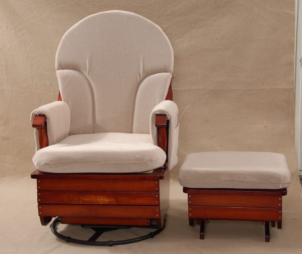 Swivel Glider Chair with Ottoman – Wooden Nursery Nursing Chair