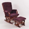 Burgundy Nursery Glider Chair with Ottoman and dark wood frame