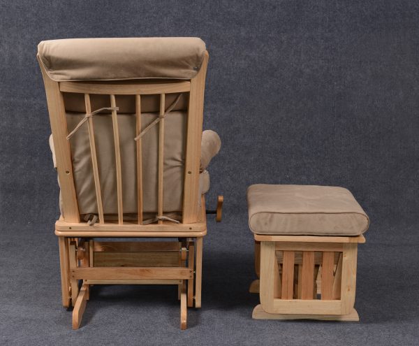 Wooden Glider Chair - Rear View Rear view of natural wood glider chair and matching ottoman